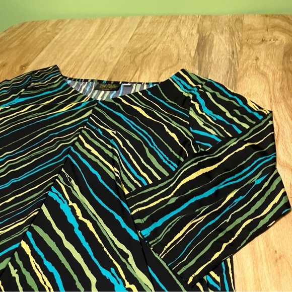 Bob Mackie Wearable Art Green Blue Yellow Striped Top Tunic Shirt Womens Size 1X - Picture 3 of 7